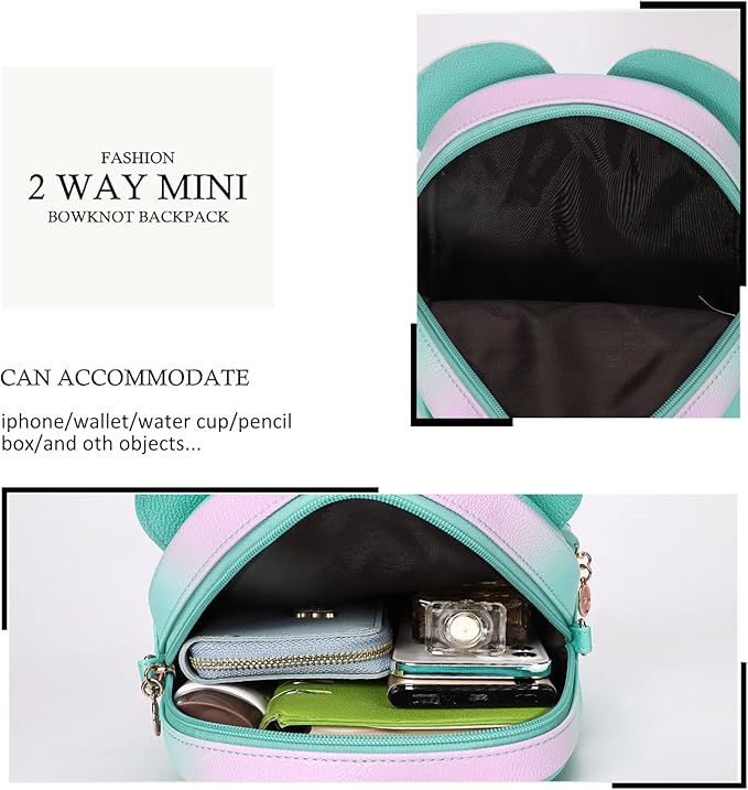 KL928 Girls Mini Backpack Bowknot Polka Dot Cute Small Daypacks Convertible Shoulder Bag Purse for Women