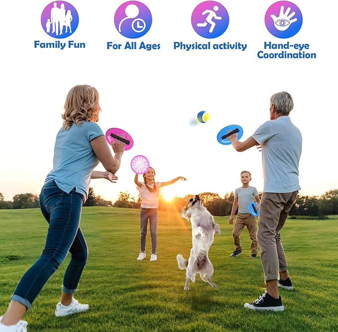 4Pcs Catch Ball Game for Kids, Outdoor Toys for Age 3-7, Beach Toy for Ages 8-13, Ball Sports Toys for Kids and Adults Family School Outdoor Games for 3-5 6-9 10+ Year Old Boys Girls