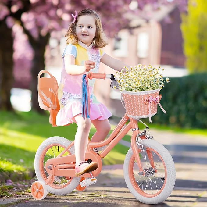 XJD Girls Bike for Toddlers and Kids Ages 2-12 Years Old,12 14 16 Inch Kids Bike with Training Wheels & Basket