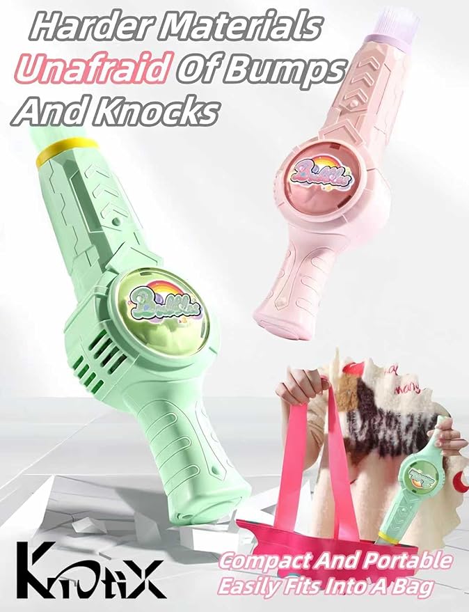 Elastic Smoke Bubble Machine for Kids - Rechargeable Magic Bubble Wand with Lights & Sound, Includes Gloves & Spill-Proof Cup, Safe Bubble Solution, Green & Pink (Green)