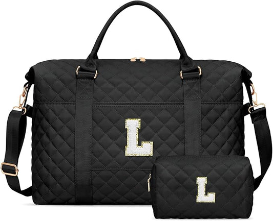 Gifts for Teen Girl, Initial Travel Duffle Bag, Personalized Women Weekender Overnight Bags, Gift for Daughter Kid Girl Wife Friend（Black,L)