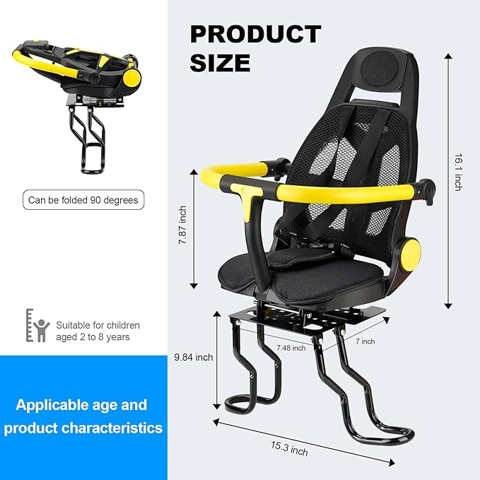 2025 New Rear Child BikeSeat, Adiustable BackrestRear Bike Seat, Foldableand Rotatable RearMounted Child Bike Seat Child Rear Seat with ThickBackrest, Suitable for MostBicycle