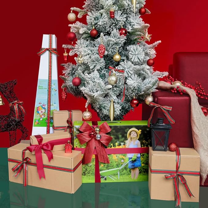 Kids Wheelbarrow Set Metal, Child Wheel Barrel Green Easy to Assemble and Kids Gardening Tools Kit, Garden Toys with Small Wheel Barrow, Outdoor Indoor Toys Gift for Children