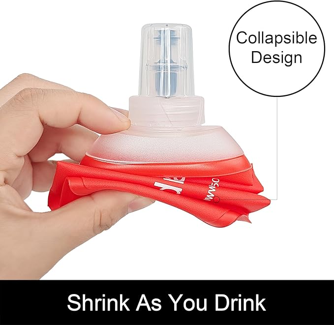 WILDREEDS 500ml Soft Flask, TPU Collapsible Soft Water Bottle for Hydration Pack, Running Vest, Folding Water Bottle for Hiking Cycling Climbing-1Pcs, Red
