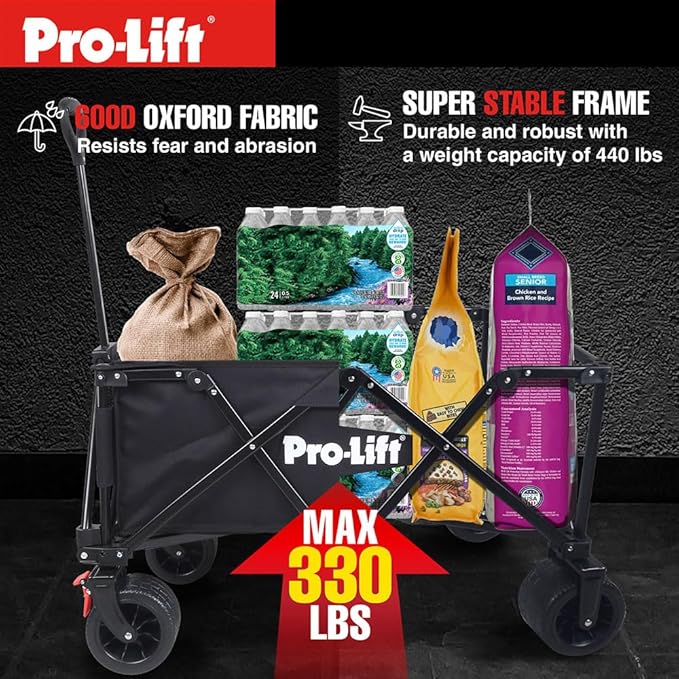 Pro-Lift Collapsible Folding Wagon– Beach Cart Large Capacity, Heavy Duty Folding Wagon Portable, for Outdoor Sports, Grocery, Camping, Shopping, Garden, Sports, Load up to 330LBS