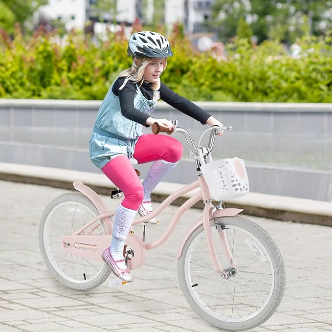 HONEY JOY Kids Bike, 12 14 16 18 20 Inch Toddler Bikes w/Training Wheels, Handbrake & Coaster Brake, Fully Enclosed Chain, Adjustable Handlebar & Seat, Kids Bicycle w/Basket, Girls Boys Bike 3-8