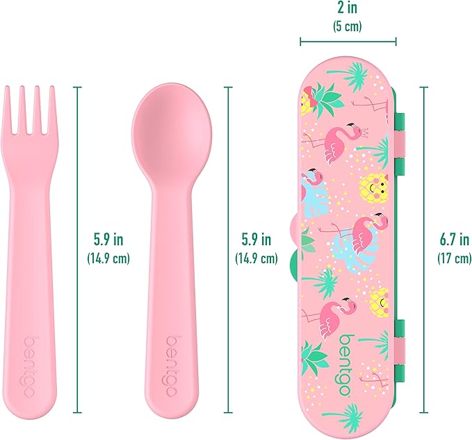 Bentgo Kids Utensil Set - Reusable Plastic Fork, Spoon & Storage Case - BPA-Free Materials, Easy-Grip Handles, Dishwasher Safe - Ideal for School Lunch, Travel, & Outdoors (Tropical)