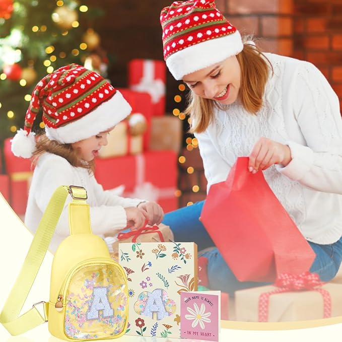 COSHAYSOO Personalized Christmas Birthday Gifts Burr Basket Stuffers for Girls Yellow Purse Sling Bag Crossbody Girl Cute Funny Cool Mini Travel Fashion Accessories Monogrammed Initial Letter C