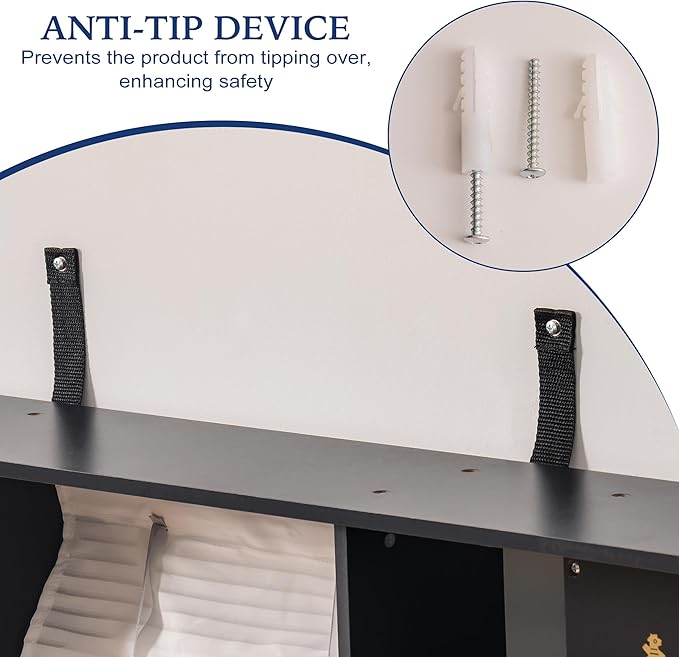 ROBUD Wooden Play Kitchen Set for Kids and Toddlers with Coffee Machine, Ice Maker, Microwave, Oven, Large Cabinet, 12 Accessories, Gift for 3+, Black