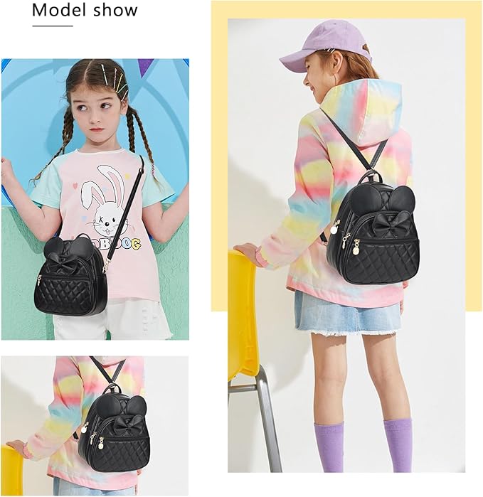 KL928 Girls Mini Backpack Bowknot Polka Dot Cute Small Daypacks Convertible Shoulder Bag Purse for Women