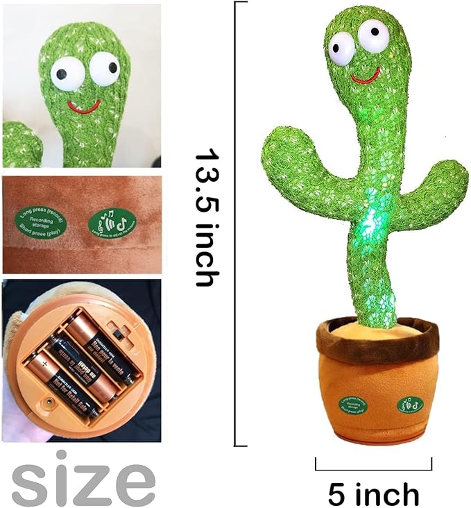 Pbooo Dancing Talking Cactus Mimicking Toy,Talking Repeat Singing Sunny Cactus Toy 120 Pcs Songs for Baby 15S Record Your Sound Sing+Dancing+Recording+LED