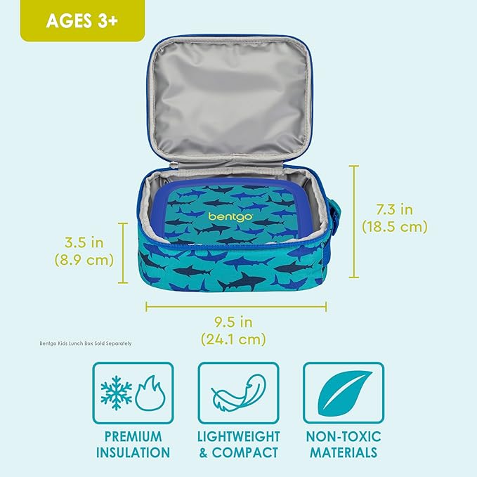 Bentgo® Kids Insulated Lunch Tote - Water-Resistant, Reusable, Lightweight & Durable Lunch Bag with Water Bottle Holder & Mesh Pocket, Fits Lunch Box & Water Bottle - Ideal for Ages 3+ (Sharks)