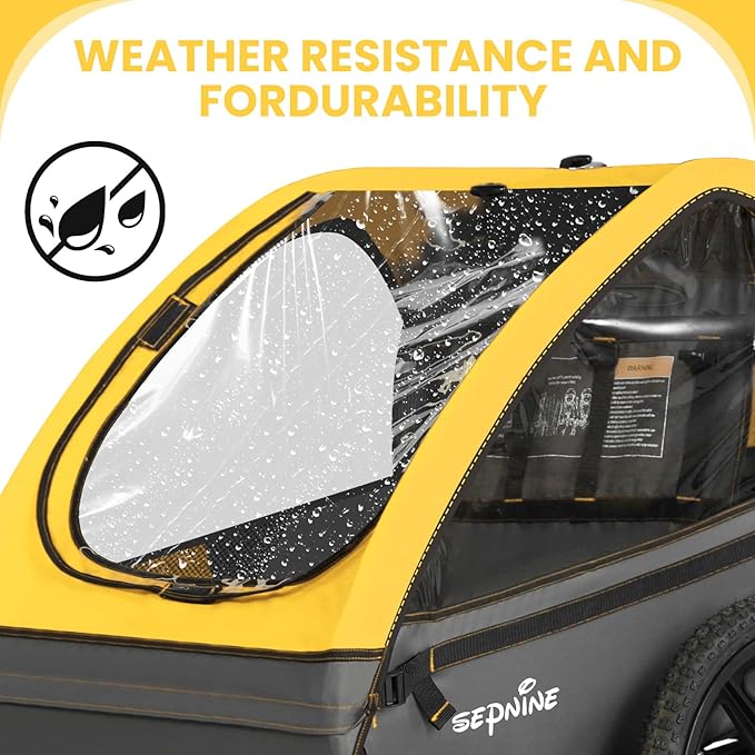 Sepnine Kids Bike Trailer, Suitable for 1 to 2 Kids, 12+ Months, Quick Attach to Bike, Foldable, with 5-Point Harness and Storage Bags