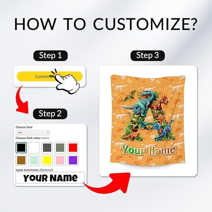 Personalized Kids Blanket, Dinosaur Blanket for Boys - Custom Throw with Initial Name, Monogram Gifts for Son & Grandson - 60"x80" Soft Plush Toddler Throws for Living Room