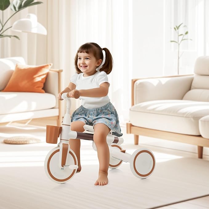 Foldable Kids Tricycle with Adjustable Pedals, Removable Canopy & Cup Holder Safe, Portable Toddler Bike