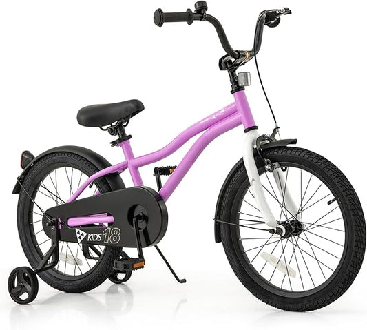 BABY JOY Kids Bike, 12 14 16 18 Inches Sporty Bicycle with Training Wheels, Adjustable Seat, Handbrake & Coaster Brake, Reflectors, Girls Boys Bike for 3-8 Years Old Children