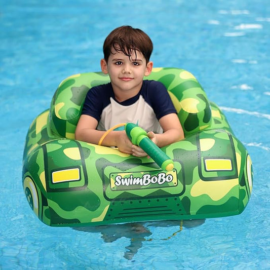 Swimbobo Toddler Pool Float with Seat Boat Inflatable Ride-on Airplane Pirates Sharks Car for Kids Outdoor Toys