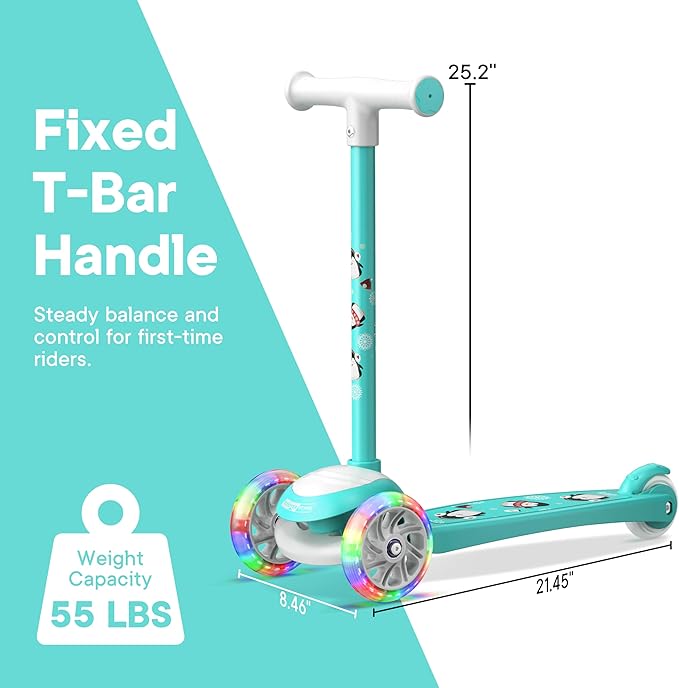 3 Wheel Scooter for Kids, Smooth Light Up LED Front Wheels, Wide Anti Slip Deck, Rear Foot Brake, Easy Lean to Steer Maneuvering, Indoor & Outdoor Ride On Toys for Ages 2 Up