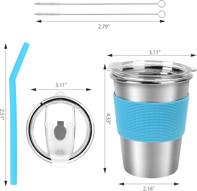 Yummy Sam Stainless Steel Cups with Silicone Straws & Lids,12oz Kids Tumblers Dishwasher Safe, Unbreakable Metal Toddler Cups with for Cold and Hot Drinks, Spill-proof, 5 Pack