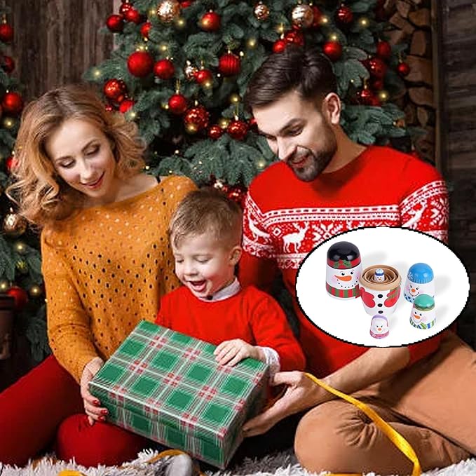 Chirstmas Russian Nesting Dolls, 2 Pack Wooden Handmade Nested Set Matryoshka Dolls, Russian Stacking Dolls Toys for Kids Toddlers Happy Chirstmas Home Decoration Gift(Santa Snowman)