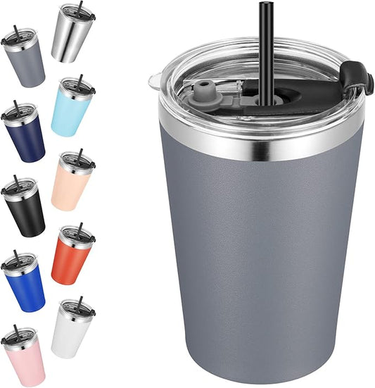 VEGOND 12oz Tumbler Stainless Steel Tumbler bulk Vacuum Insulated Double Wall Travel Tumbler with Lid and Straw Reusable Tumbler, Grey 1 Pack