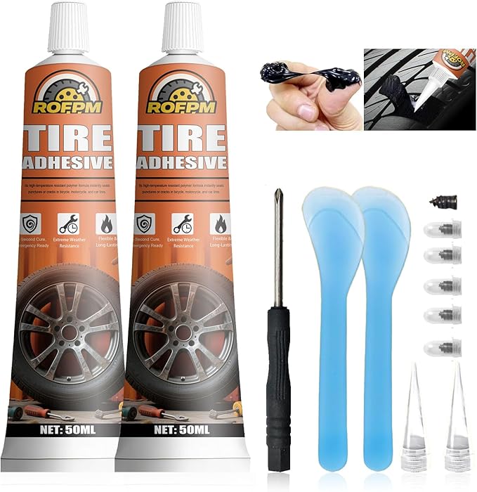 Tire Repair Glue Kit - 3.38 floz Rubber Cement Tire Repair Adhesive Black for Tire Sidewall, Car, Motorcycle, Bike, Jeep, Truck (50ml*2