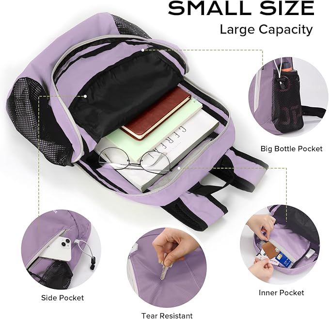 15L Water-resistant Hiking Daypack, Small Backpack Travel Outdoor, Lightweight Day Pack with Tool Loops