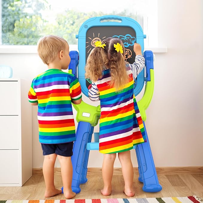 Easel for Kids, Toddler Art Easel Adjustable Standing, Magnetic Double Sided Easel with Painting Accessories Gift for Boys and Girls