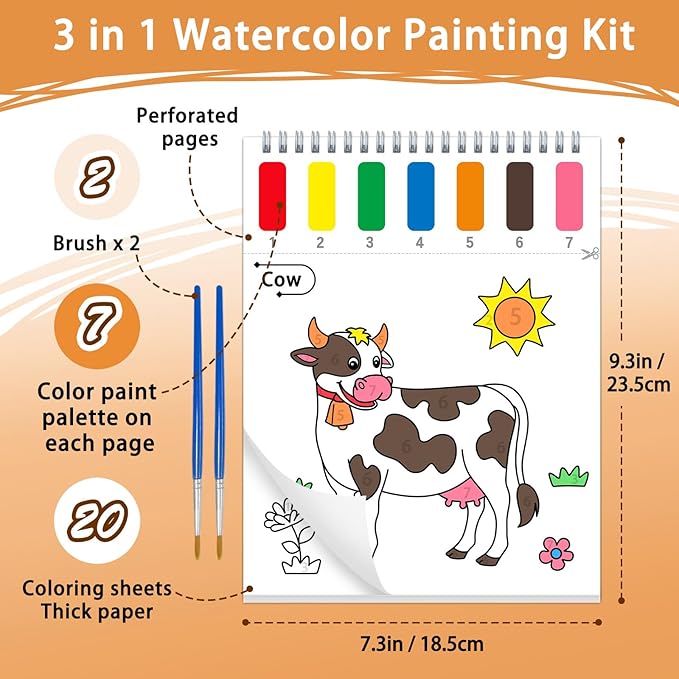 Paint with Water Coloring Books for Toddlers, Farm Theme Mess Free Watercolor Painting Papers for Kids Water Color Paint Kit Art Craft Gift for Ages 1-3, 4-8