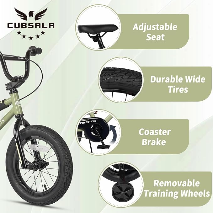 12 14 16 18 Inch Kids Bike BMX Style Bicycle with Training Wheels Coaster Brake for 2-10 Years Old Toddlers Boys Girls Multiple Colors