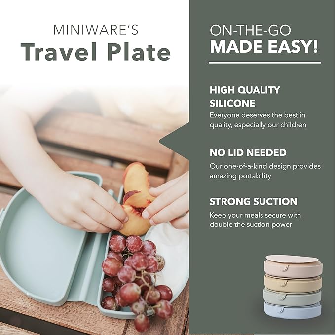 Miniware Baby Travel Plate with Suction - Foldable Silicone Baby Travel Essential to Promote Self-Feeding - Dishwasher Safe, BPA Free, Food Grade Silicone Baby Plate for On The Go - Sage Silifold