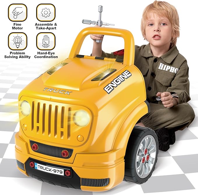 SpringFlower Toys Gifts for 3 4 5 6 7 8 Years Old Boys, Large Truck Engine, Mechanic Repair Set for Kids, Big Truck Builder Kit, Take Apart Motor Vehicle Play Car Service Station, for Kids