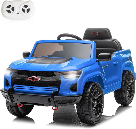Winado Licensed Chevrolet Colorado Electric Car for Kids, 12V Ride on Toys for Toddlers with Remote Control, Battery Powered Electric Car Ride On Vehicle w/Bluetooth, Soft Start, LED Lights - Blue