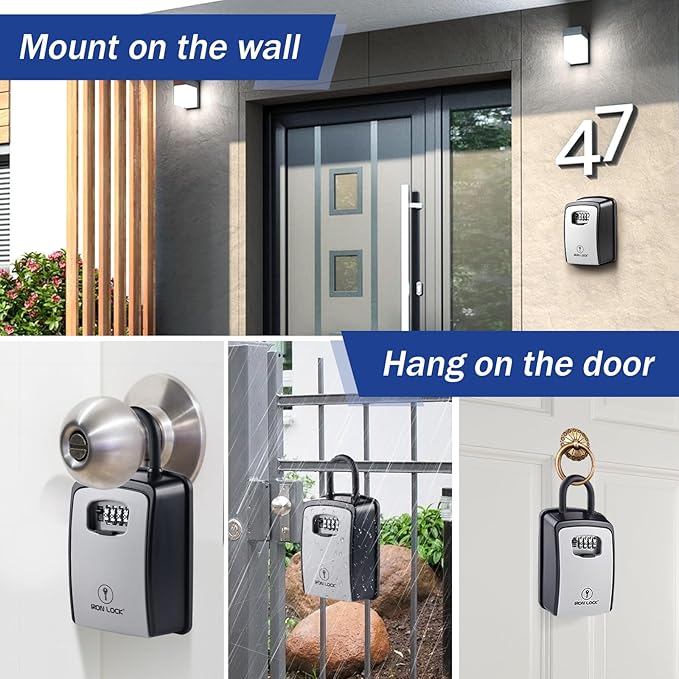 Iron Lock® XXL Portable Key Lock Box and Wall Mounted with Removable U-Shackle Waterproof Indoor Outdoor 4 Digit Combo with Resettable Code with A B Switch Extra Large Key Lockbox Outside (XXL, Grey)