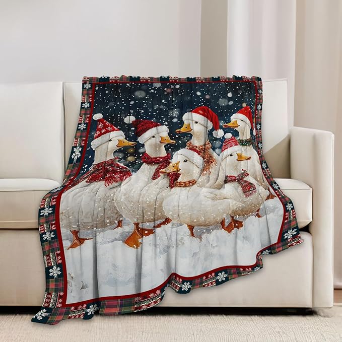Christmas Duck Blanket Cute Duck Lover Throw Blankets Funny Gifts for Girls Boys Kids Soft Cozy Fleece Plush for Couch Sofa Bed 50"x40"