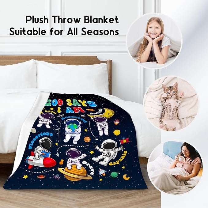 Planet Blanket, Kids Throw Blanket for Boys, Planet Gifts for Toddler Child, God Says I Am Blanket for Kids, Inspirational Gifts for Son, Soft Plush Toddler Throw Blankets for Couch Office, 40"x50"