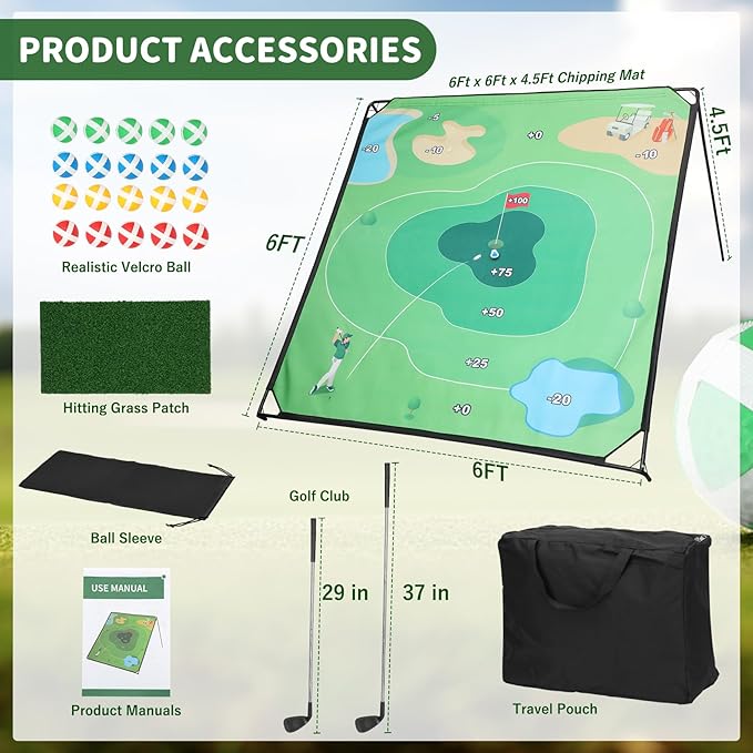 Golf Chipping Game Set – Indoor & Outdoor Golf Games for Adults & Kids, Family Games with Adjustable Angle, 70.9"x70.9", 2 Clubs – Ideal Golf Chipping Game Set & Golf Gifts