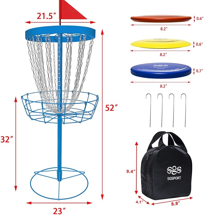 Disc Golf Basket - Portable Disc Golf Target with Heavy Duty 24-Chains Come with 6pcs Disc Golf Discs and Carry Bag, Ground Stake -Suitable for Players of All Levels - Multi Color Available