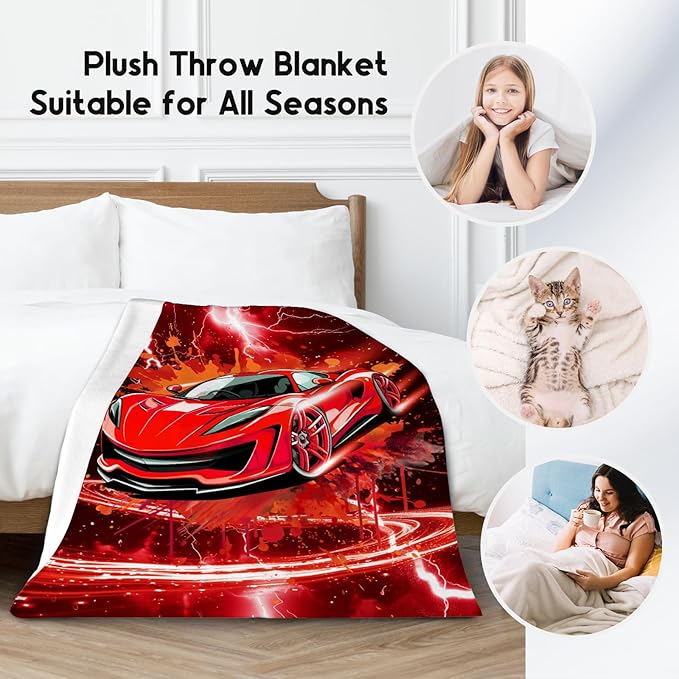 Toddler Blanket - Kids Blankets with Car Gifts for Boys - 40x50 Inches Soft Flannel Racing Car Throws for Nap Office