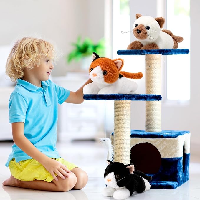 3 Pcs 9 Inch Cat Stuffed Animal Plush Gift Cute Kitten Plush Toys Small Cat Stuffed Animal Sleeping Gifts for Boys Girls Pet Party Favors(Cute Style)