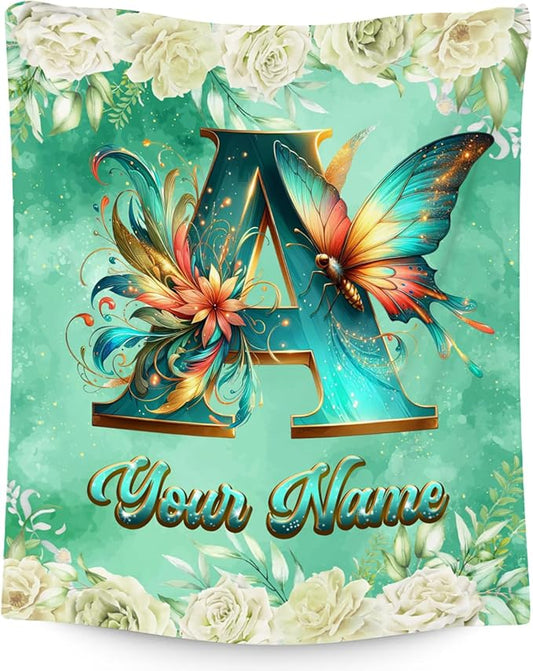 Personalized Blanket - Butterfly Blankets for Girls Women - Custom Name Gifts for Daughter - Cozy Flannel Monogram Throws - 4 Sizes for Toddler/Kids/Teens/Adults