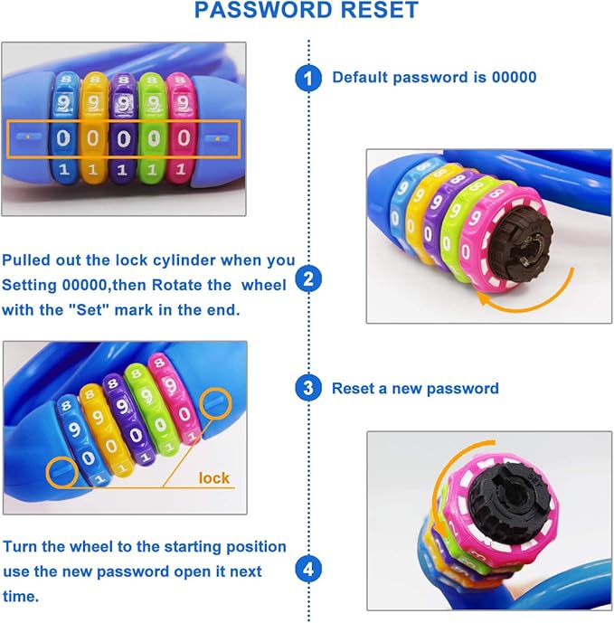 Bike Locks Cable - 4 Feet Resettable Cable Lock - Self Coiling 5 Digit Combination Bicycle Lock (Blue) …