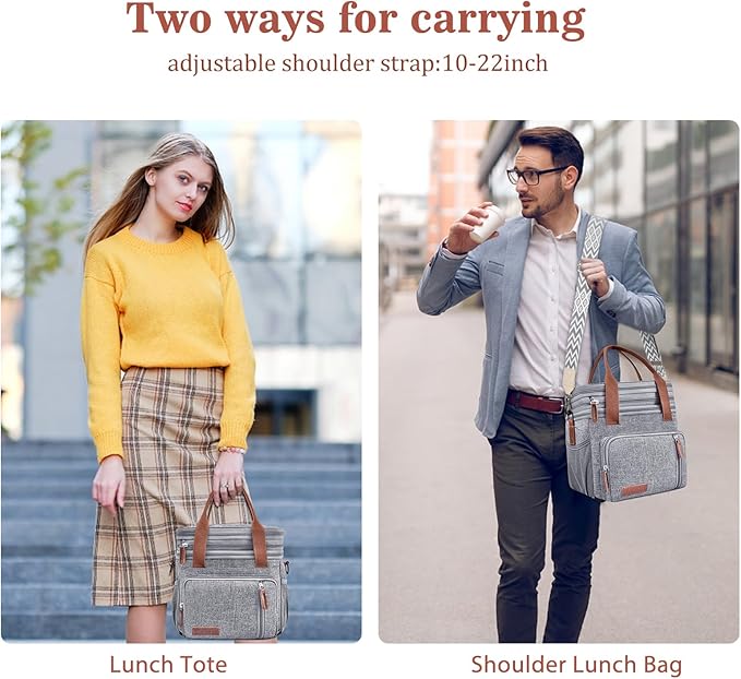 LOKASS Lunch Box & Lunch Bag for Women Men Double Deck, Large Insulated Adult Lunch Box Leakproof Lunchbox Cooler Bag for Work Picnic Beach,（Gray16L）