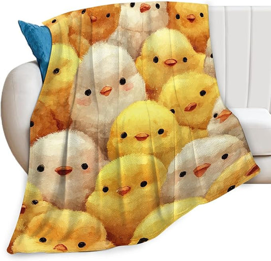 Chick Blanket for Kids, Farm Chicken Flannel Throw Blanket, Cozy Fleece Soft Stuff Blankets Gift for Girls Boys Couch Sofa Bed 60" x 50"