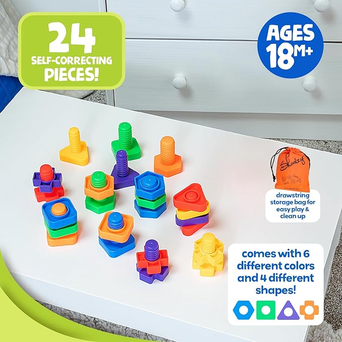Skoolzy 24 Pc Jumbo Nuts and Bolts - STEM Motor Skills & Therapy Activity Set for Kids & Seniors