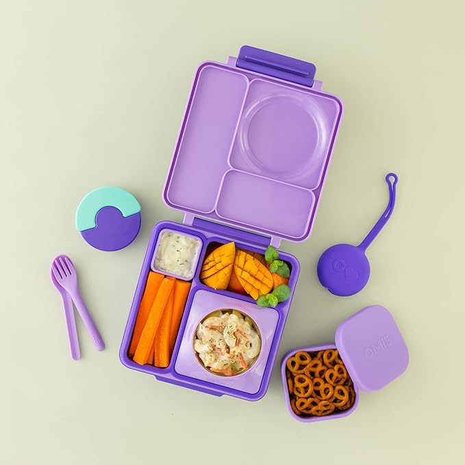 OmieBox Silicone Leakproof Snack Containers To Go, Food Storage Containers with Lid, School Lunch Bento Container - BPA Free, Airtight, Dishwasher and Freezer Safe, Oven Safe - 9.4 ounces (Purple)