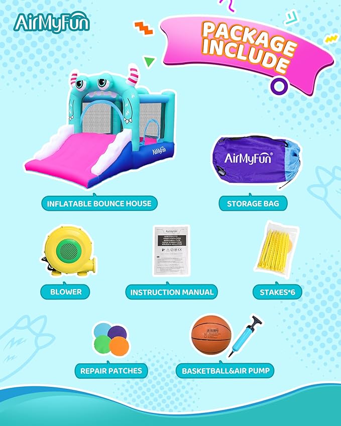 AirMyFun Inflatable Bounce House for Kids, Wide Slide & Jumping Inflatable Bouncer - Toddler Bounce House with Blower for Kids Use Fun Indoor&Outdoor