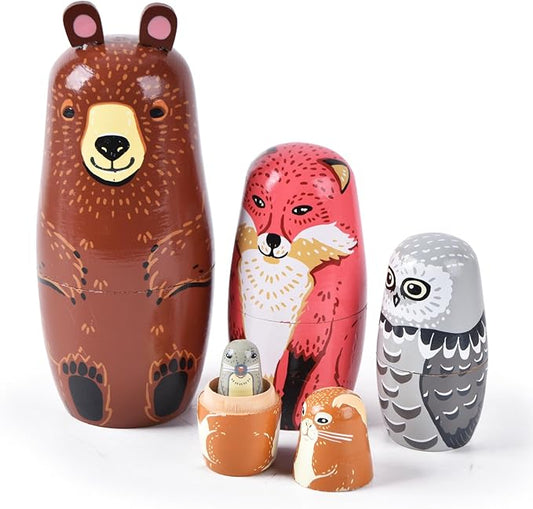 Nesting Dolls, Nesting Easter Eggs Toys, Wooden Handmade Matryoshka Dolls for Kids Birthday or Home Decoration (Bear)