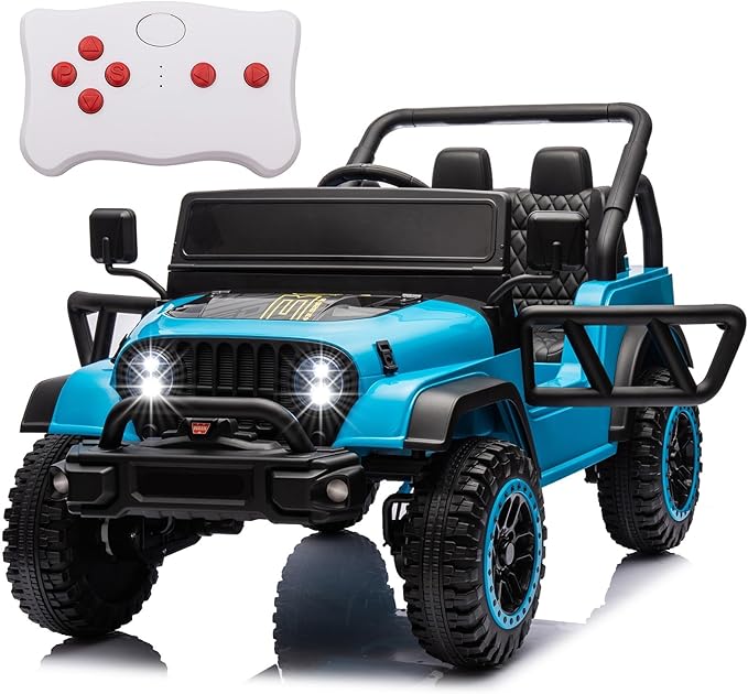 12V Ride On Car Truck for Kids with Remote Control,1 Seater 4WD Battery Powered Ride On UTV Toys for Toddlers Boys Girls, Off Road Electric Vehicle to Drive w/Bluetooth, LED Lights, EVA Wheels, Blue