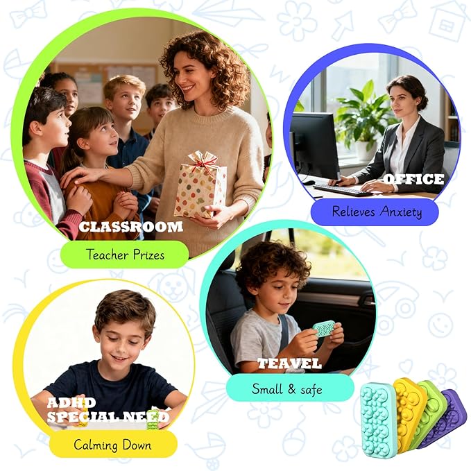 Pop It Sensory 3D Printed Fidget Toy :4 Pack Little Ouchies Pain Fidget - Sensory Toys for Autism ADHD Special Needs Classroom School - Gifts Prizes Bulk for Kids Stocking Stuffers Goodie Bags